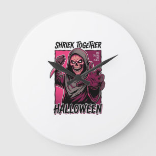 Retro Horror T-shirt met Gegraveerde Slasher Hallo Grote Klok
