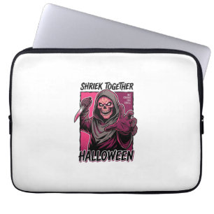 Retro Horror T-shirt met Gegraveerde Slasher Hallo Laptop Sleeve
