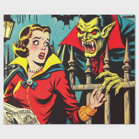 Retro Horror Vampire Comics Cadeaupapier (Vlak)