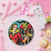 Retro Horror Vampire Comics Papieren Bordje (Feest)