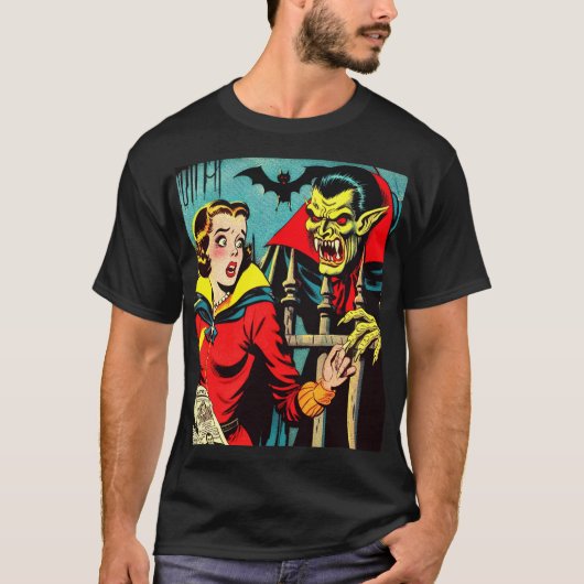 Retro Horror Vampire Comics T-shirt (Voorkant)