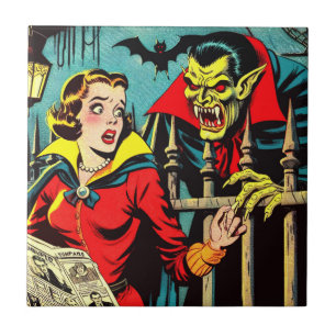 Retro Horror Vampire Comics Tegeltje