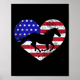 Retro Horse Amerikaanse vlag Hart 4 juli Verenigde Poster