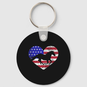 Retro Horse Amerikaanse vlag Hart 4 juli Verenigde Sleutelhanger