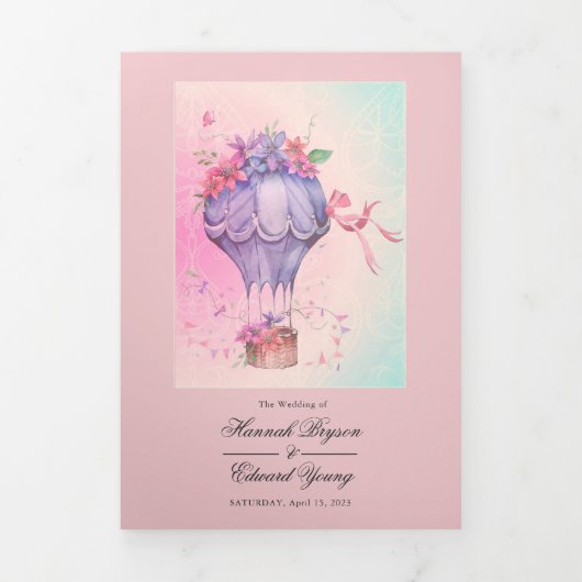 Retro hot-Air ballonhuwelijk Drieluik Uitnodiging (Cover)