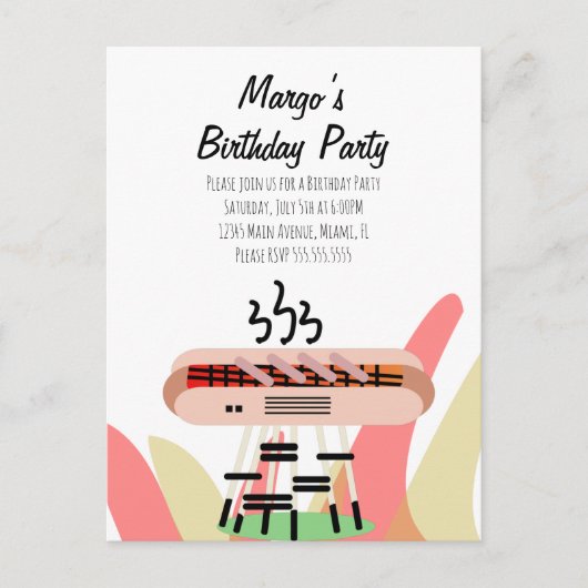 Retro Hot Dog Cookout Party Birthday Briefkaart (Voorkant)