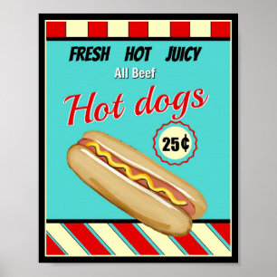Retro Hot Dog Sign Poster