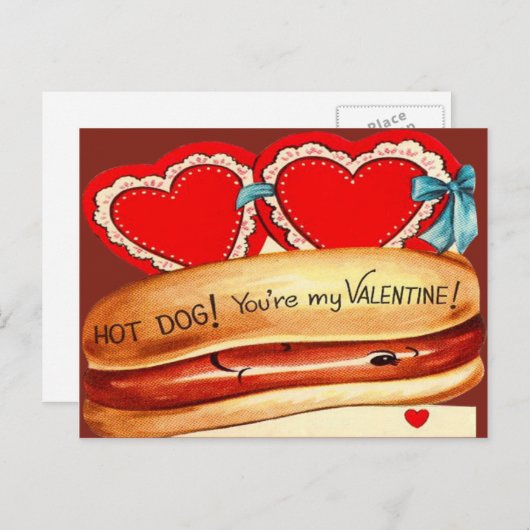  Retro Hot Dog Valentijn Kaart (Voorkant / Achterkant)