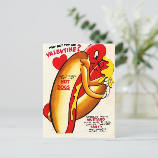 Retro Hot Dog's Kissing Valentijn Kaart (Staand voorkant)