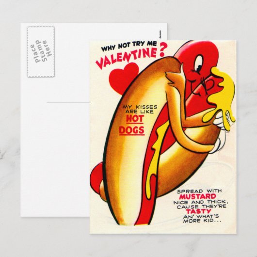  Retro Hot Dog's Kissing Valentijn Kaart (Voorkant / Achterkant)