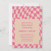 Retro Hot Pink Abstract Checkerboard Baby Shower Kaart (Voorkant)