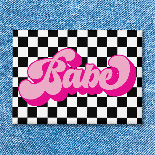 Retro Hot Pink Babe Bachelorette Party Button