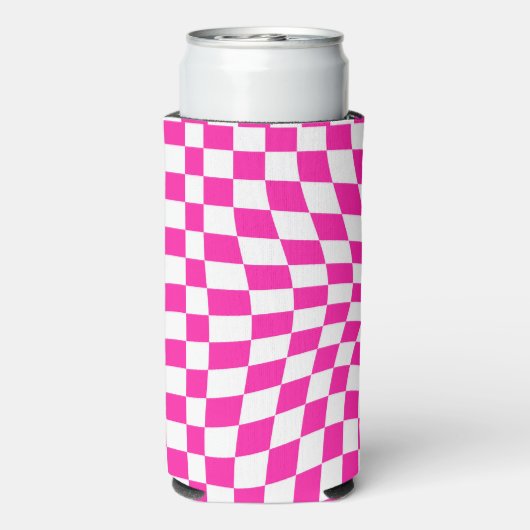 Retro Hot Pink Checked Warped Checkered Seltzer Blikjeskoeler (Seltzer Achterkant)