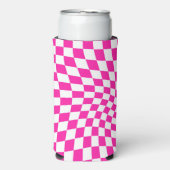 Retro Hot Pink Checked Warped Checkered Seltzer Blikjeskoeler (Seltzer Voorkant)