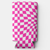 Retro Hot Pink Checked Warped Checkered Seltzer Blikjeskoeler (Achterkant)