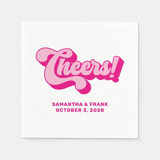 Retro Hot Pink Cheers Typografie Bruiloft Servet (Voorkant)