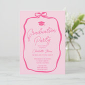 Retro Hot Pink Coquette Bow photo graduation Kaart (Staand voorkant)