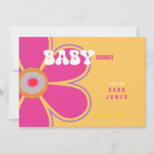 Retro Hot Pink Flower Baby shower Kaart (Voorkant)