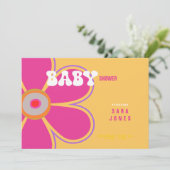 Retro Hot Pink Flower Baby shower Kaart (Staand voorkant)