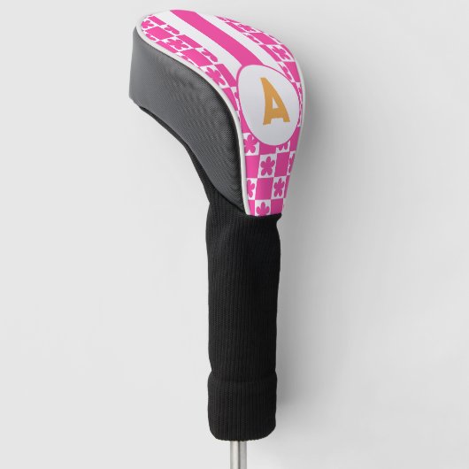 Retro Hot Pink Flower Monogram Golfheadcover (Schuin)