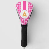 Retro Hot Pink Flower Monogram Golfheadcover (Voorkant)