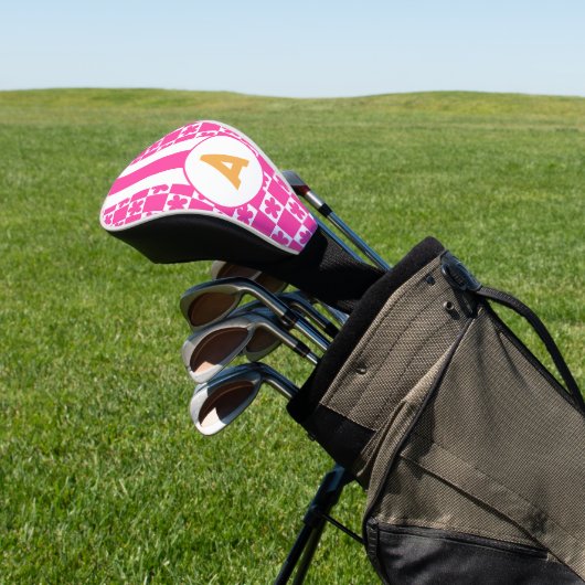 Retro Hot Pink Flower Monogram Golfheadcover (Insitu)