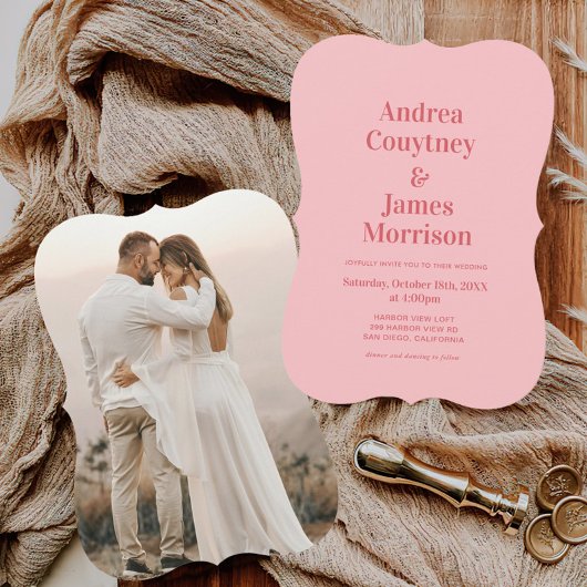 Retro Hot Pink Funky bruiloft Kaart