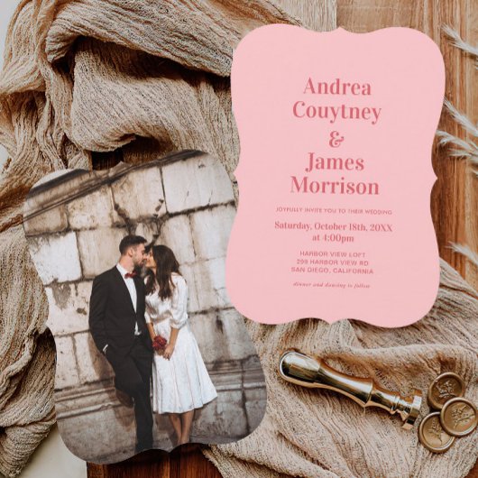 Retro Hot Pink Funky bruiloft Kaart