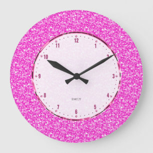 Retro Hot-Pink Glitter And Sparkles Grote Klok