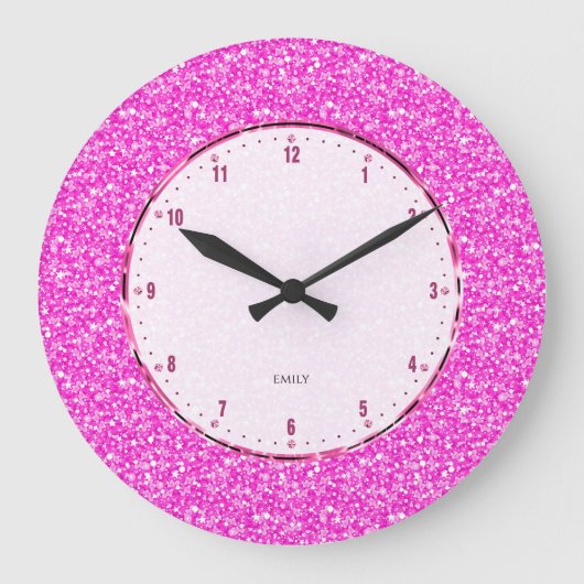 Retro Hot-Pink Glitter And Sparkles Grote Klok (Voorkant)