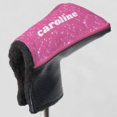 Retro Hot Pink Glitter Sparkle Gepersonaliseerde n Golfheadcover (3/4 voorkant)