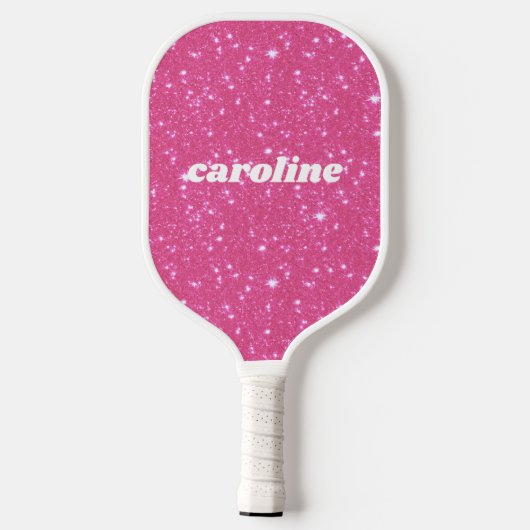 Retro Hot Pink Glitter Sparkle Gepersonaliseerde n Pickleball Paddle (Achterkant)