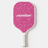 Retro Hot Pink Glitter Sparkle Gepersonaliseerde n Pickleball Paddle (Voorkant)