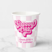 Retro Hot Pink Groovy One Checker Papieren Bekers (Links)