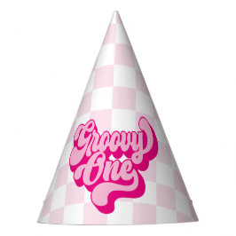 Retro Hot Pink Groovy One-cheque Feesthoedjes