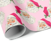 Retro Hot Pink Santa Christmas Wrapping Paper Cadeaupapier (Rol Hoek)