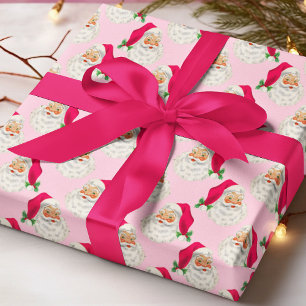 Retro Hot Pink Santa Christmas Wrapping Paper Cadeaupapier