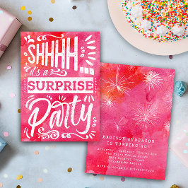 Retro Hot Pink Shh Surprise Birthday Party Kaart