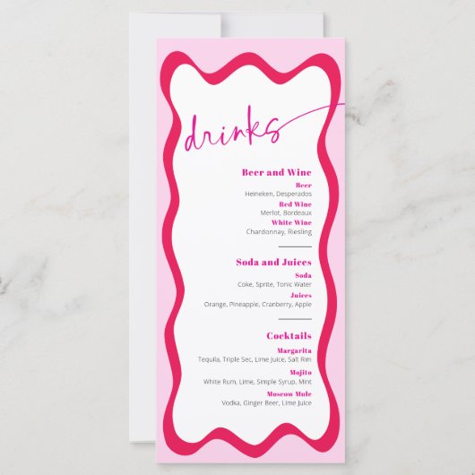 Retro Hot Pink Wavy Border Eten en Drinken Menu (Achterkant)