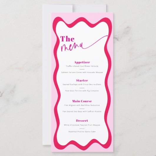 Retro Hot Pink Wavy Border Eten en Drinken Menu (Voorkant)