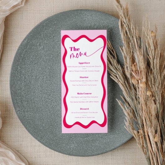 Retro Hot Pink Wavy Border Eten en Drinken Menu
