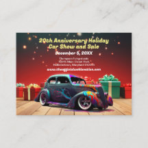 Retro Hot Rod Auto Vakantie Flyer Visitekaartjes