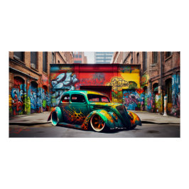Retro Hot Rod Graffiti Urban Landscape Art Print Perfect Poster