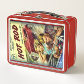 Retro Hot Rod Red Metal Lunch Box (Voorkant)