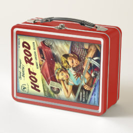 Retro Hot Rod Rood Metalen Lunchbox