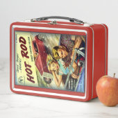 Retro Hot Rod Rood Metalen Lunchbox (In situ)