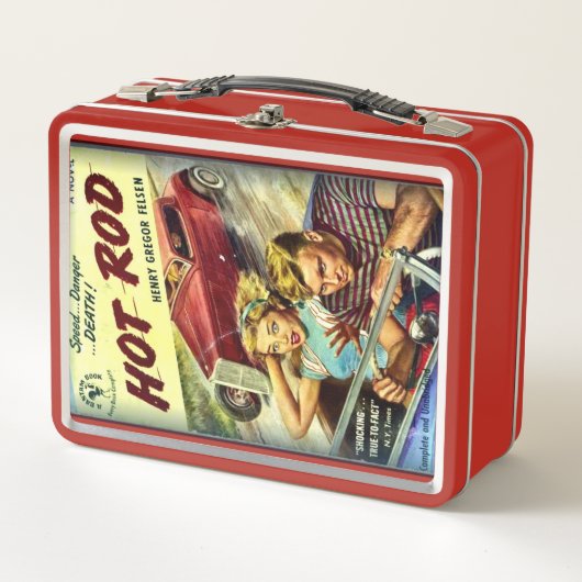 Retro Hot Rod Rood Metalen Lunchbox (Voorkant)