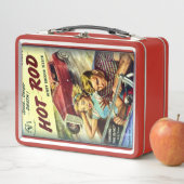 Retro Hot Rod Rood Metalen Lunchbox (In situ)