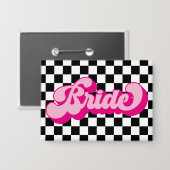 Retro Hot Roze Bruid Bachelorette Feest Button (Voorkant / Achterkant)