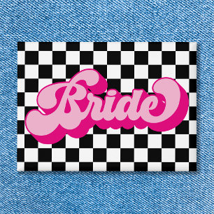 Retro Hot Roze Bruid Bachelorette Feest Button